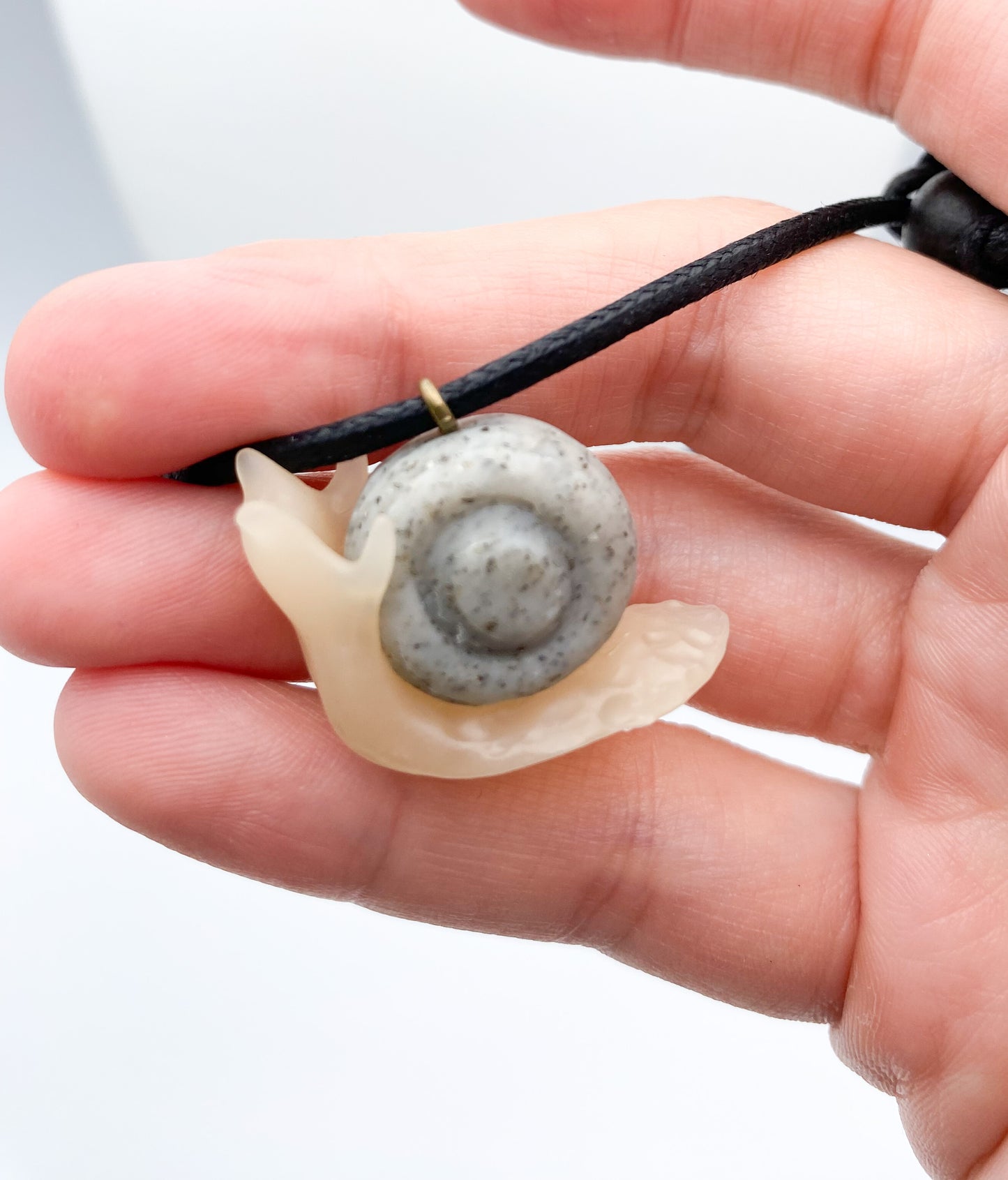 Snail Necklace Granite Carved Shell