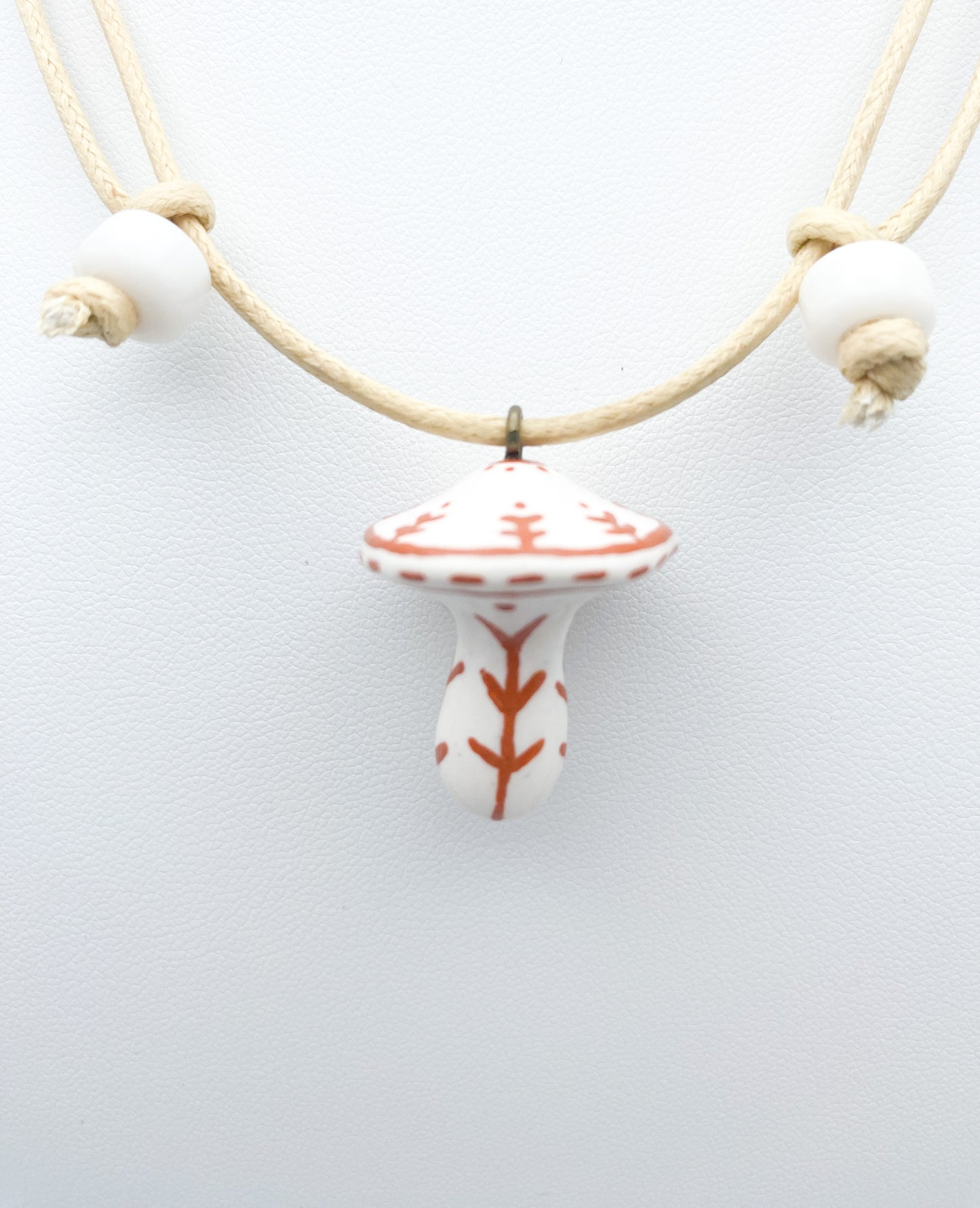Tribal Mushroom Necklace - Terracotta/White